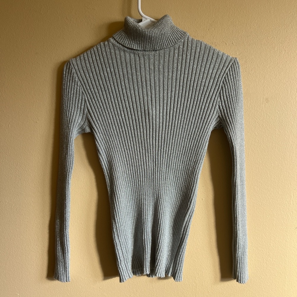 Vintage Grey silver ribbed long sleeve sparkle mob wife turtle neck size medium